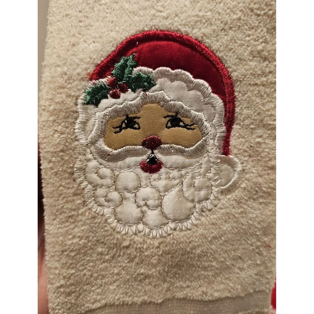 VTG Cannon Red Green Ivory Lace Fingertip 4Towels Santa Noel Fringe NOS‎ Holiday